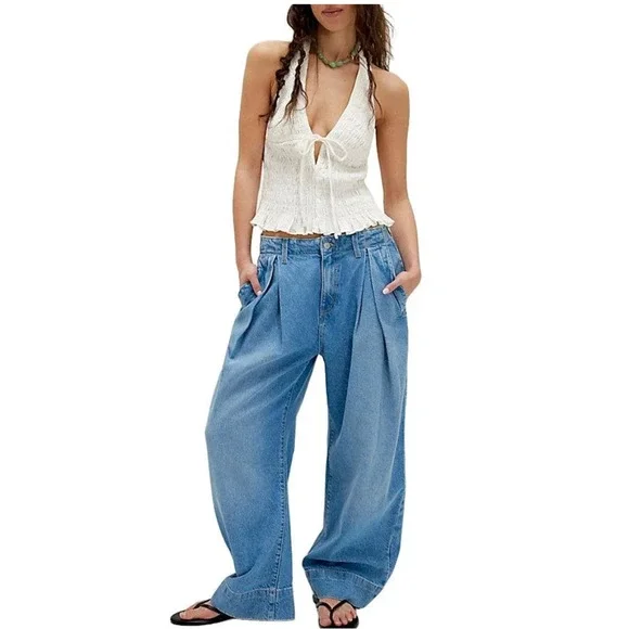 NEW FREE PEOPLE WE THE FREE CRVY NEW SPIN TROUSER JEANS SZ 34 - Picture 6 of 6